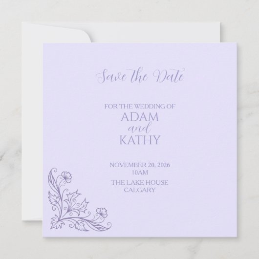 Minimalist Floral Lavender Wedding Save The Date セーブザデート (正面)