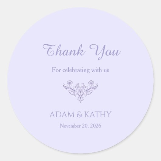 Minimalist Floral Lavender Wedding Sticker ラウンドシール (正面)