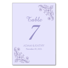 Minimalist Floral Lavender Wedding Table Numbers テーブルナンバー
