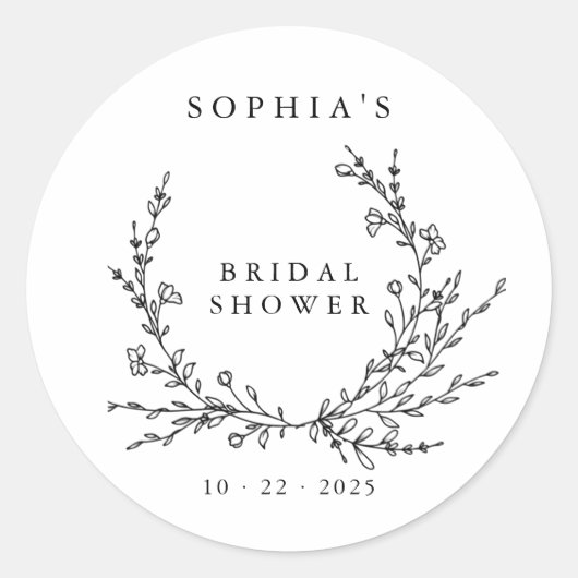 Minimalist Floral Line Art Bridal Shower ラウンドシール (正面)