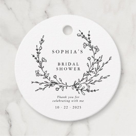 Minimalist Floral Line Art Bridal Shower Favor フェイバータグ (正面)