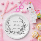 Minimalist Floral Line Art Bridal Shower Paper  ペーパープレート (パーティー)