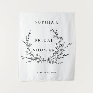 Minimalist Floral Line Art Bridal Shower Tapestry タペストリー