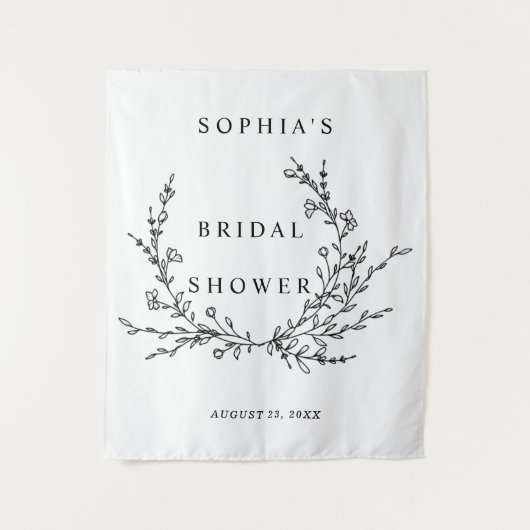Minimalist Floral Line Art Bridal Shower Tapestry タペストリー (正面)