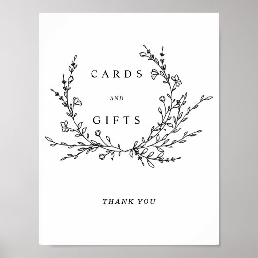 Minimalist Floral Line Art Cards & Gifts Sign ポスター (正面)