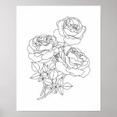 Minimalist Floral Line Art Drawing ポスター (正面)