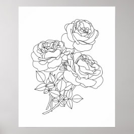 Minimalist Floral Line Art Drawing ポスター