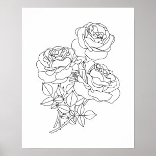 Minimalist Floral Line Art Drawing ポスター