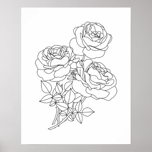 Minimalist Floral Line Art Drawing ポスター (正面)