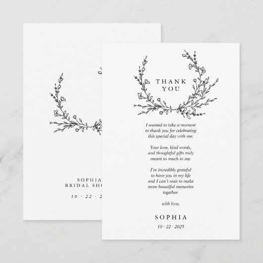 Minimalist Floral Line Art Flat Thank You Card サンキューカード (正面/裏面)