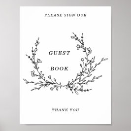 Minimalist Floral Line Art Guest Book Sign ポスター