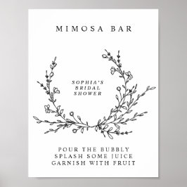 Minimalist Floral Line Art Mimosa Bar Sign  Poster ポスター