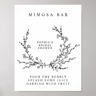 Minimalist Floral Line Art Mimosa Bar Sign  Poster ポスター