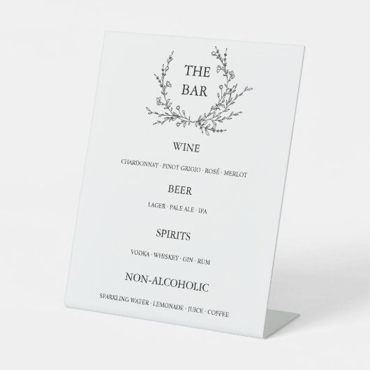 Minimalist Floral Line Art Open Bar Menu 台座サイン (正面)