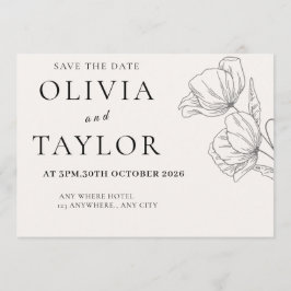 Minimalist Floral Line Art Save the Date Card  セーブザデート