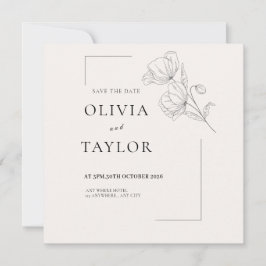 Minimalist Floral Line Art Save the Date Card  セーブザデート
