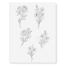 Minimalist Floral Line Art Tattoo Set | 5 Elegant 