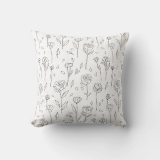 Minimalist Floral Line Art Throw Pillow クッション