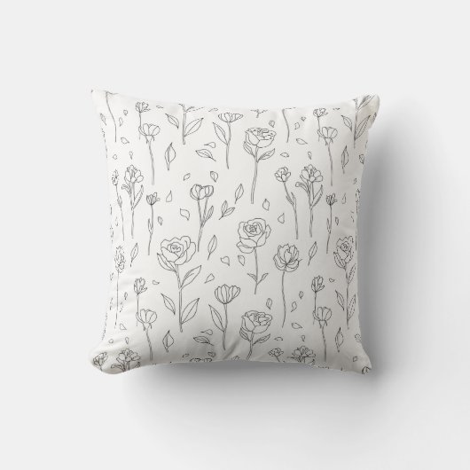 Minimalist Floral Line Art Throw Pillow クッション (正面)