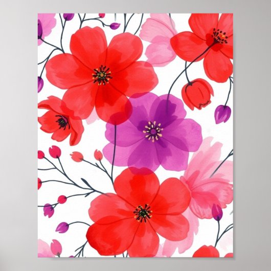 Minimalist Floral Line Art Wall Poster ポスター (正面)