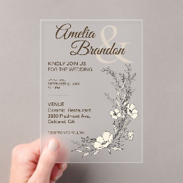 Minimalist Floral Line Art Wedding アクリル招待状