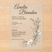 Minimalist Floral Line Art Wedding アクリル招待状 (正面)