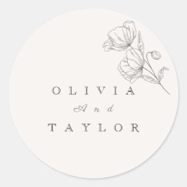 Minimalist Floral Line Art Wedding  ラウンドシール
