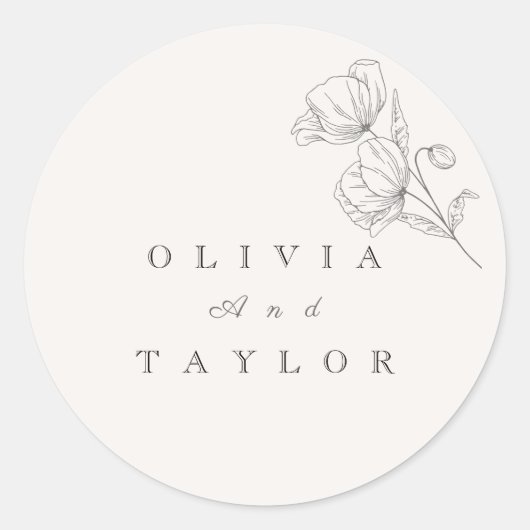 Minimalist Floral Line Art Wedding  ラウンドシール (正面)