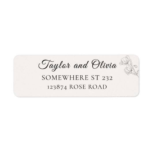 Minimalist Floral Line Art Wedding Address Label ラベル (正面)