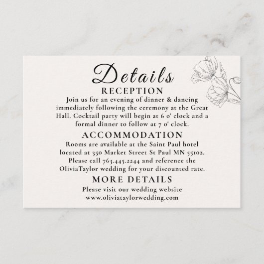 Minimalist Floral Line Art Wedding Enclosure Card  エンクロージャーカード (正面)