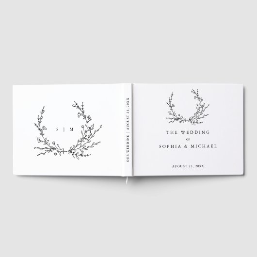 Minimalist Floral Line Art Wedding Guest Book ゲストブック (全面)