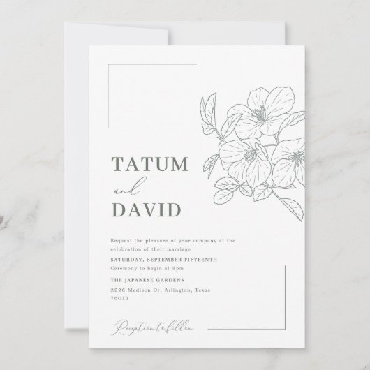 Minimalist Floral Line Art Wedding Invitation 招待状 (正面)