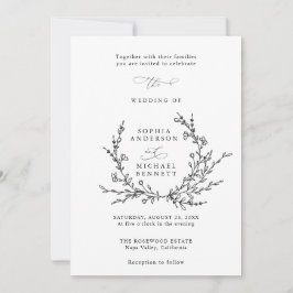 Minimalist Floral Line Art Wedding Invitation 招待状