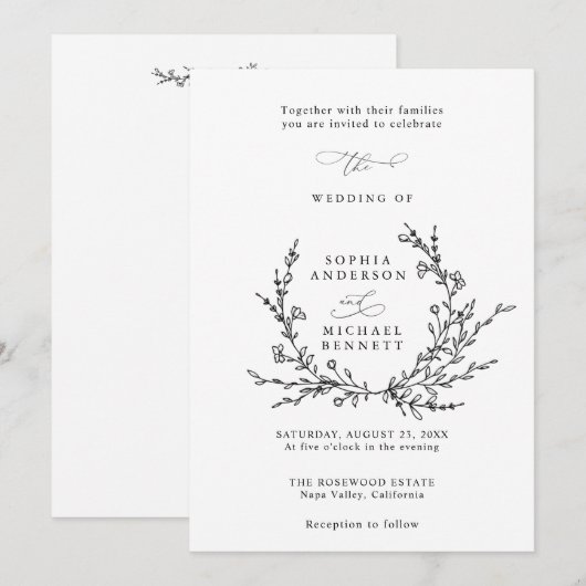 Minimalist Floral Line Art Wedding Invitation 招待状 (正面/裏面)
