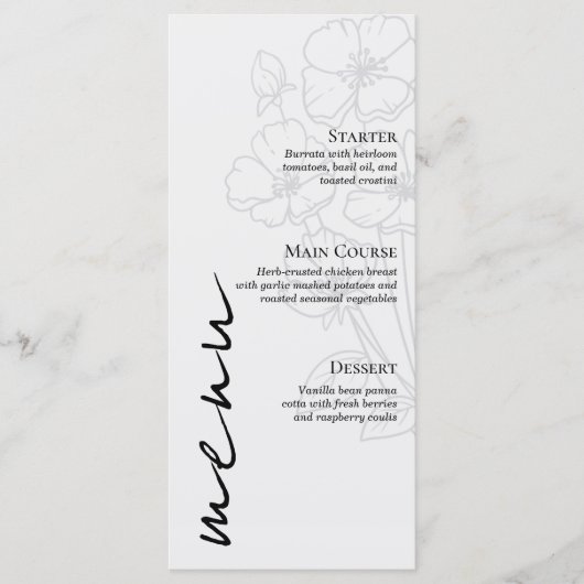 Minimalist Floral Line Art Wedding Menu Card メニュー (正面)