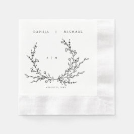 Minimalist Floral Line Art Wedding Napkins 縁ありカクテルナプキン