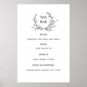 Minimalist Floral Line Art Wedding Open Bar Menu ポスター (正面)