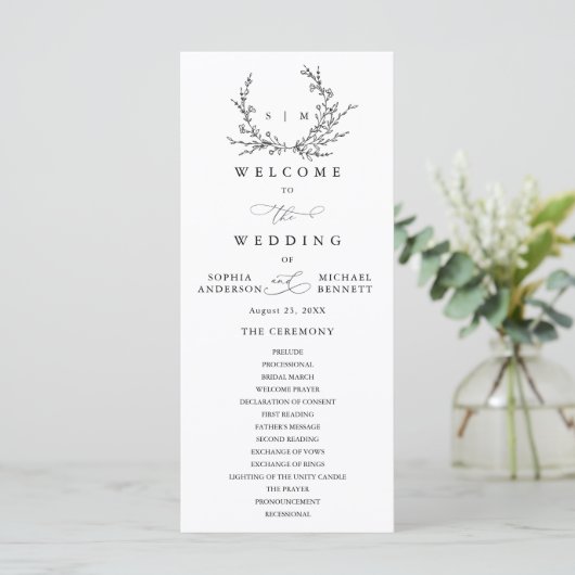 Minimalist Floral Line Art Wedding Program プログラム (スタンド正面)
