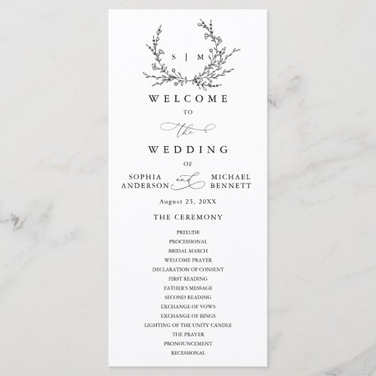 Minimalist Floral Line Art Wedding Program プログラム (正面)