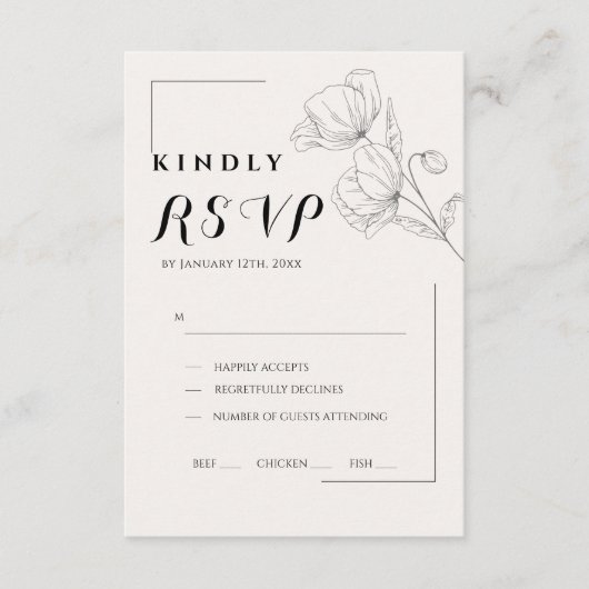 Minimalist Floral Line Art Wedding RSVP Card (正面)