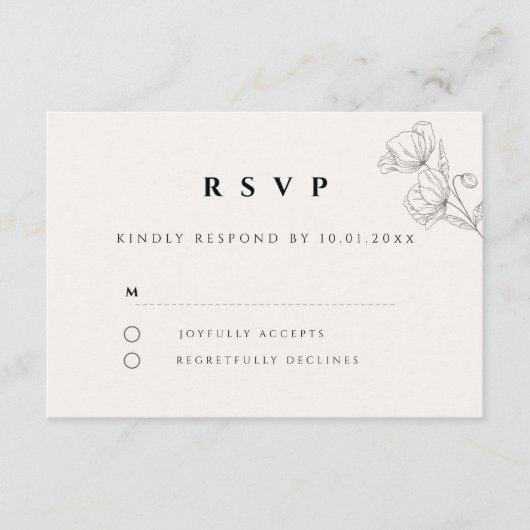 Minimalist Floral Line Art Wedding RSVP Card (正面)