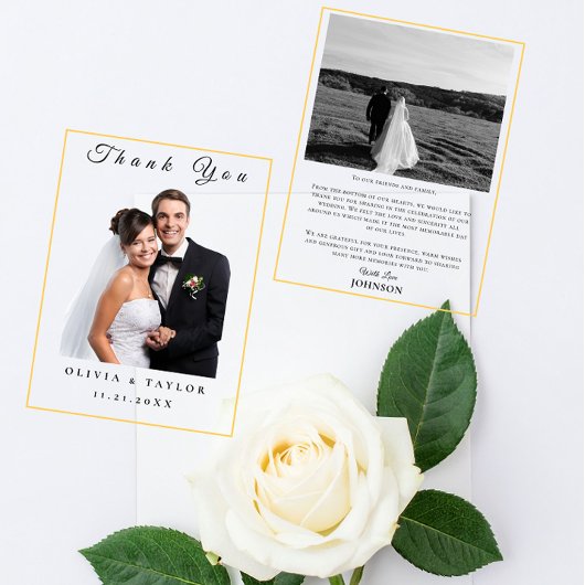 Minimalist Floral Line Art Wedding Thank You Card サンキューカード