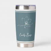 Minimalist Floral Line Art Zen Coastal Blue Ivory 保温保冷タンブラー (正面)