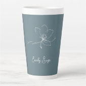 Minimalist Floral Line Art Zen Ivory Coastal Blue カフェラテマグ (正面)