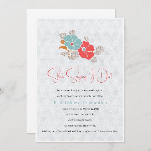 Minimalist Floral Monogram 招待状 (正面/裏面)