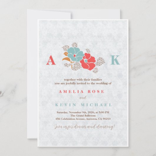 Minimalist Floral Monogram 招待状 (正面)