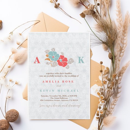 Minimalist Floral Monogram 招待状