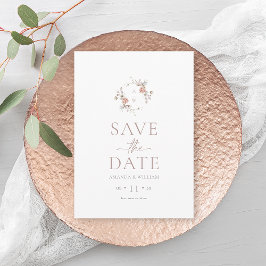 Minimalist Floral Monogram Save the Date Card 招待状