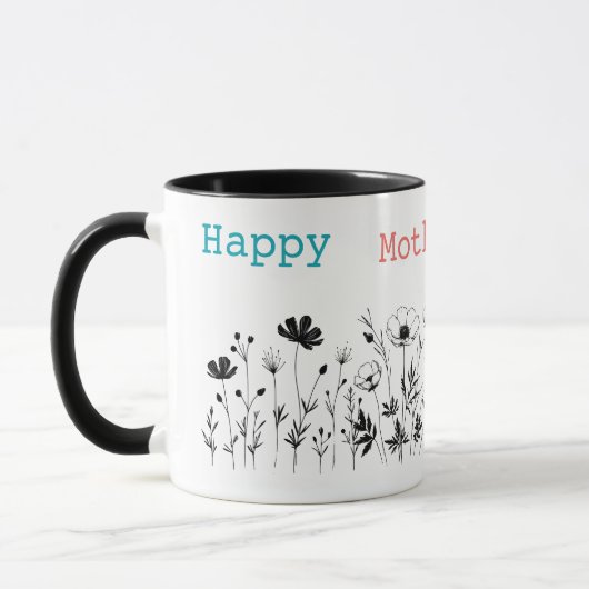Minimalist Floral Outline Mother’s Day Mug with He マグカップ (左)