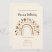 Minimalist Floral Rainbow Arch Birthday Party 招待状 (正面/裏面)